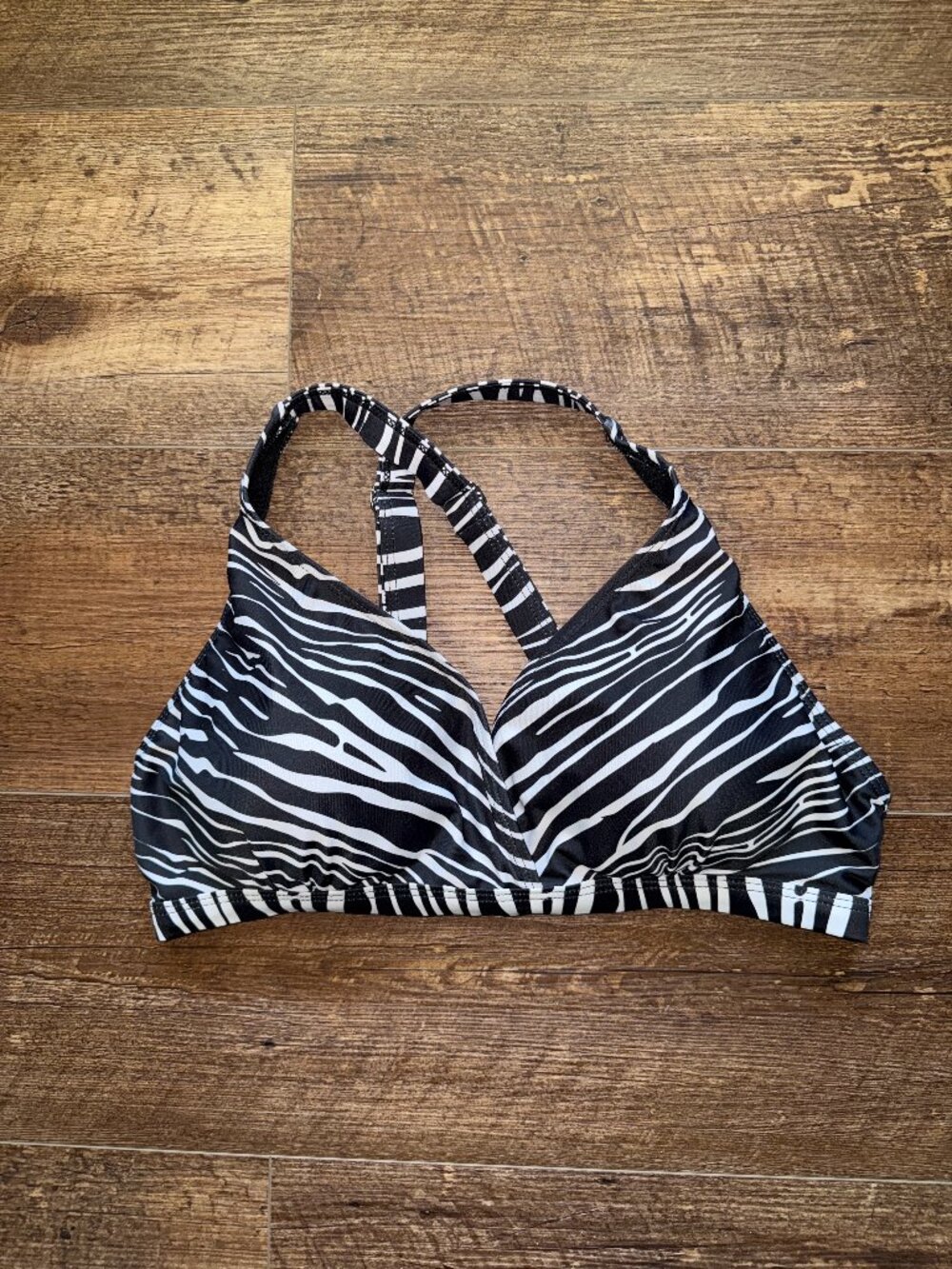 COCOSHIP Women's UPF 50+ Sport Bikini Top Double Back Strap Zebra 34 D EUC